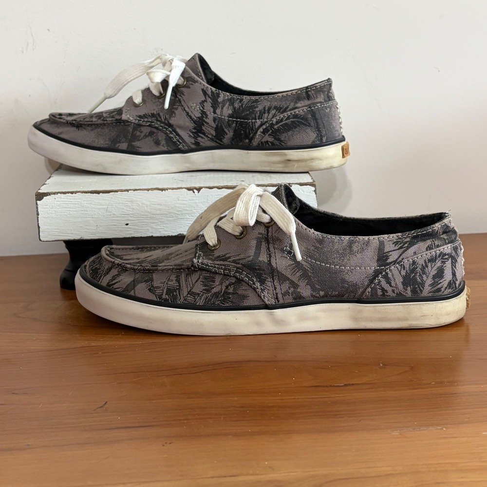 Reef Deckhand 3 TX Girls Grey Palm Tree Tropical Print Sneakers RF-008145 Size 7